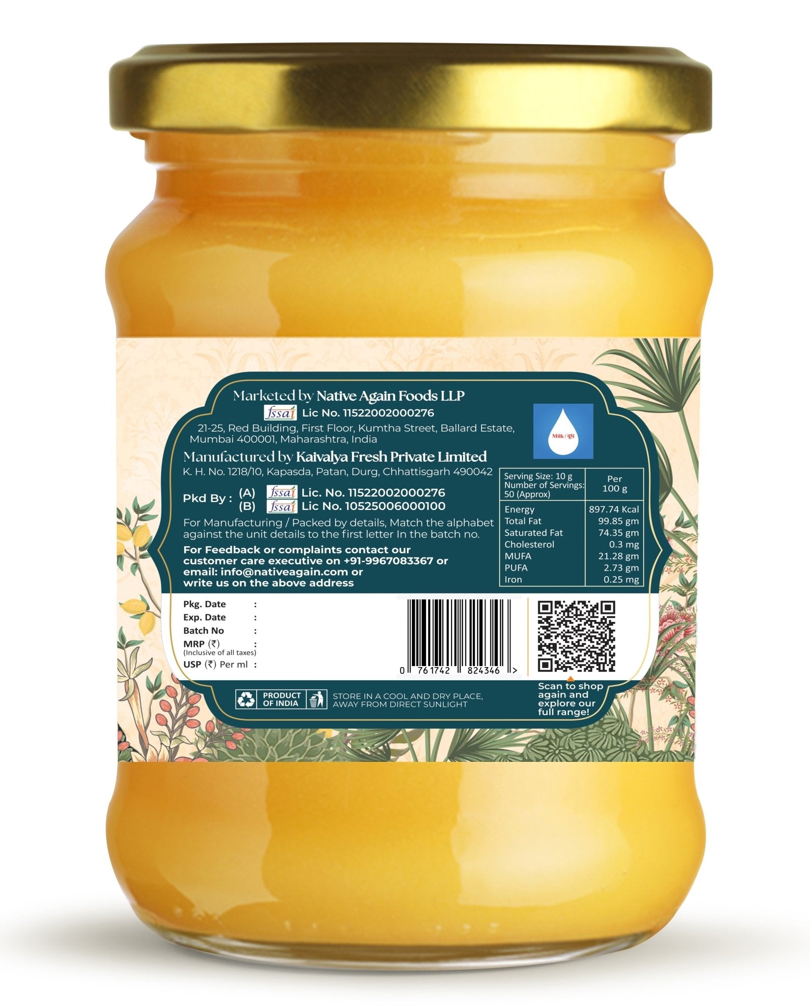 Sacred Cow A2 Ghee 1 Ltr – Pure Traditional Bilona Desi Ghee – Ghee on Brown Living™. SKU: I00214. Img 3.