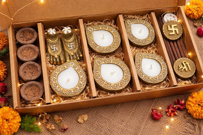 Sacred Glow Collection Sambrani Diya Incense Lakshmi Set – Gift Giving on Brown Living™. SKU: SN2596. Img 1.