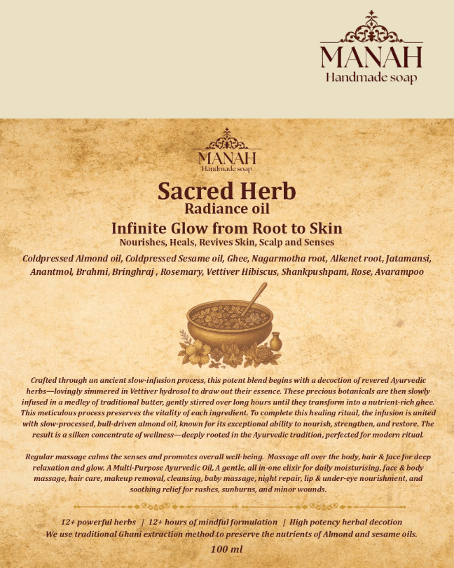 Sacred Herb Radiance Oil – Body Oil by Manah Handmade Soap available on Brown Living™. . SKU: MBO1. Img 4.