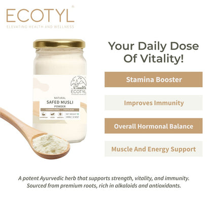Safed Musli Powder | Boosts Stamina & Immunity | Ayurvedic Herb | 100g – Powder Drink Mixes by Ecotyl available on Brown Living™. . SKU: ECOTYL00038. Img 2.