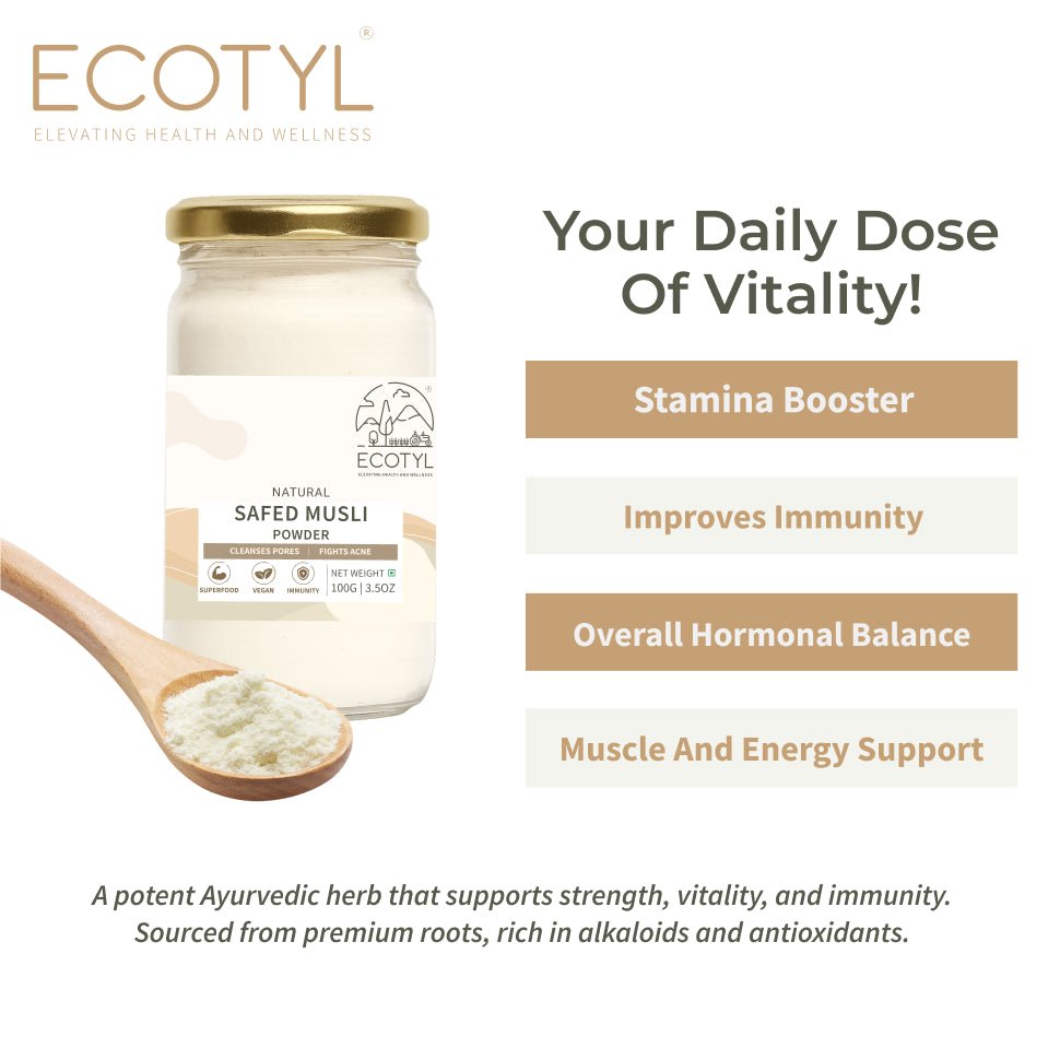 Safed Musli Powder | Boosts Stamina & Immunity | Ayurvedic Herb | 100g – Powder Drink Mixes by Ecotyl available on Brown Living™. . SKU: ECOTYL00038. Img 2.