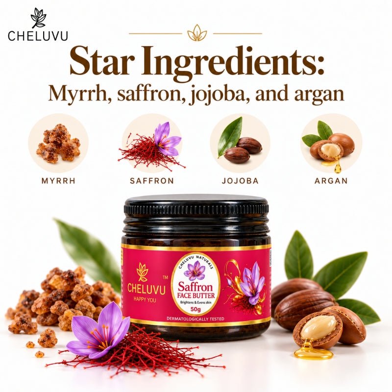 Saffron Face Butter for Skin Hydration and Glow – Face Moisturizer on Brown Living™. SKU: ch02-50g. Img 4.