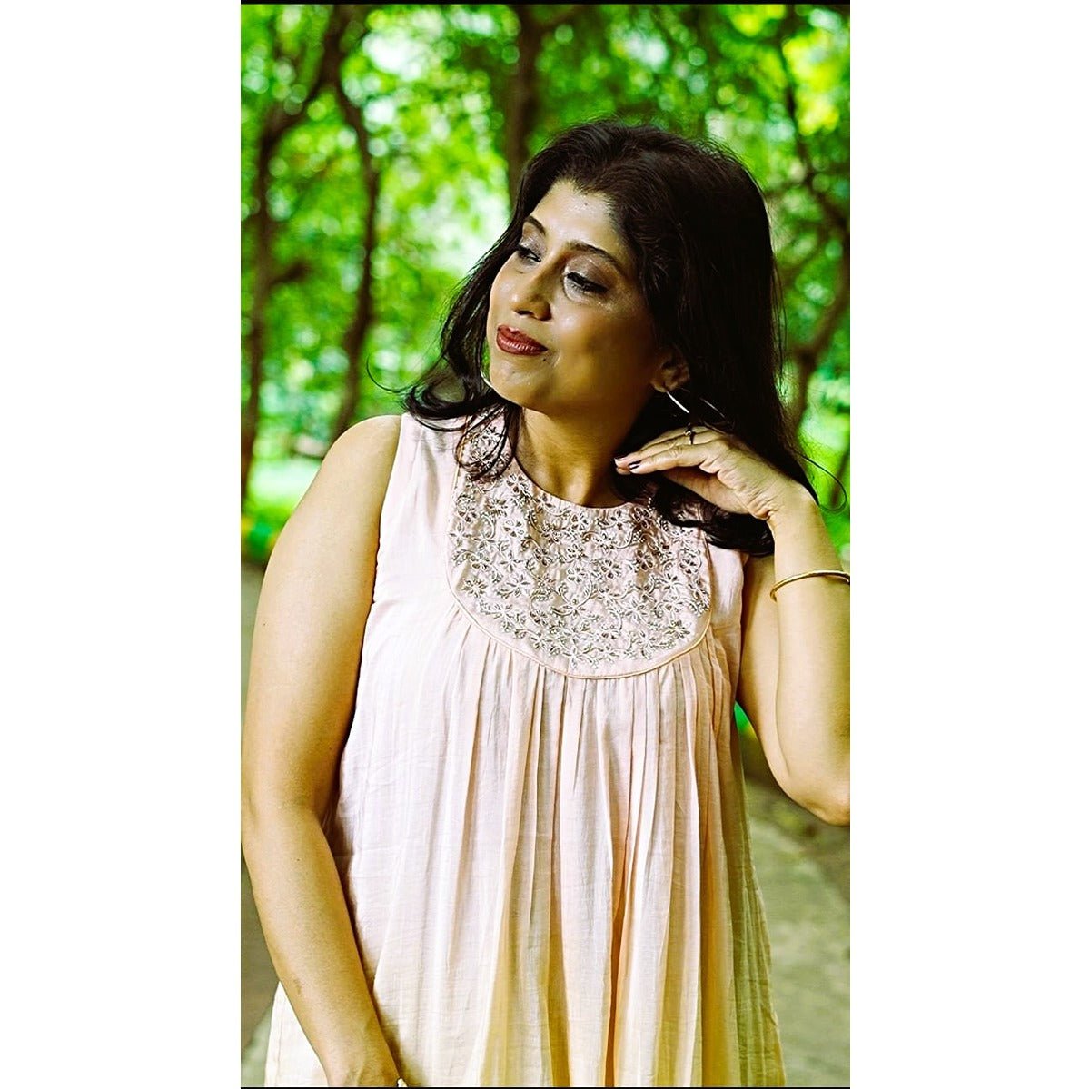 Sagarika Peach Yellow Ombre Dress with Zardozi Work for Women – Womens Dress on Brown Living™. SKU: HD1019XSN. Img 3.