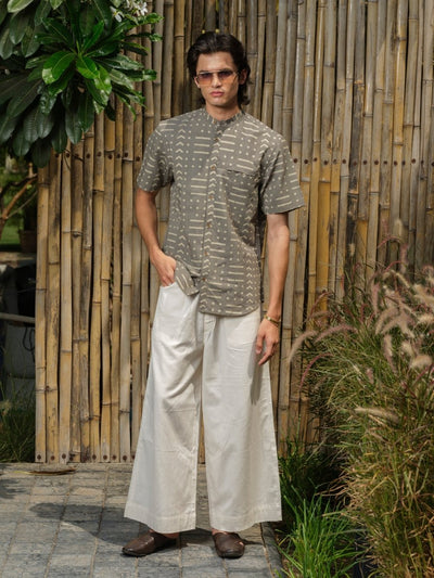 Sajjayen - Dabu Block Print Organic Cotton Bamboo Linen Shirt – Mens Shirt by Vasudhaa Vastrram available on Brown Living™. S . SKU: VBLHS6S001M5006. Img 1.