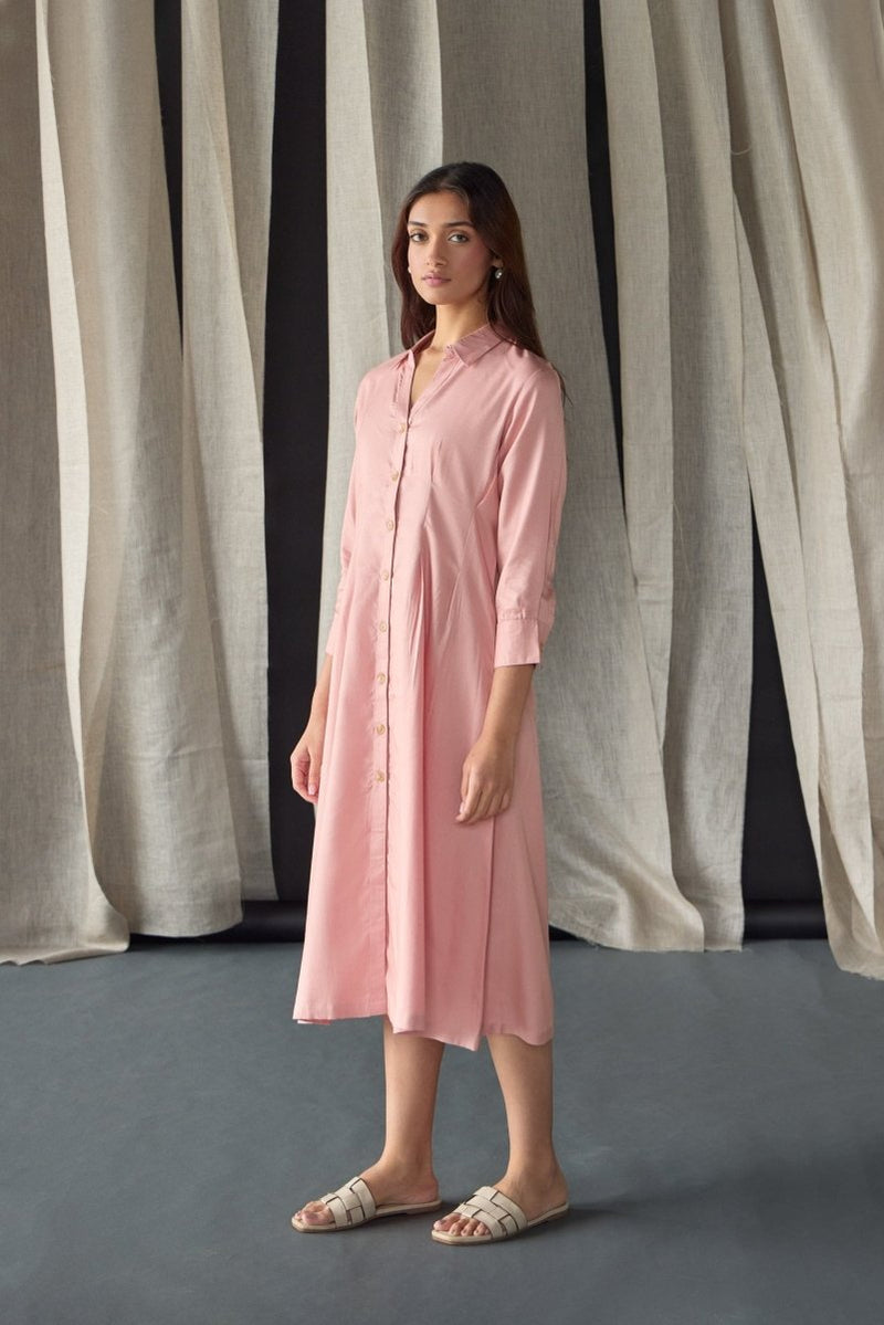 Salmon Pink Fitted Shirt Dress | Verified Sustainable by Brown Living™