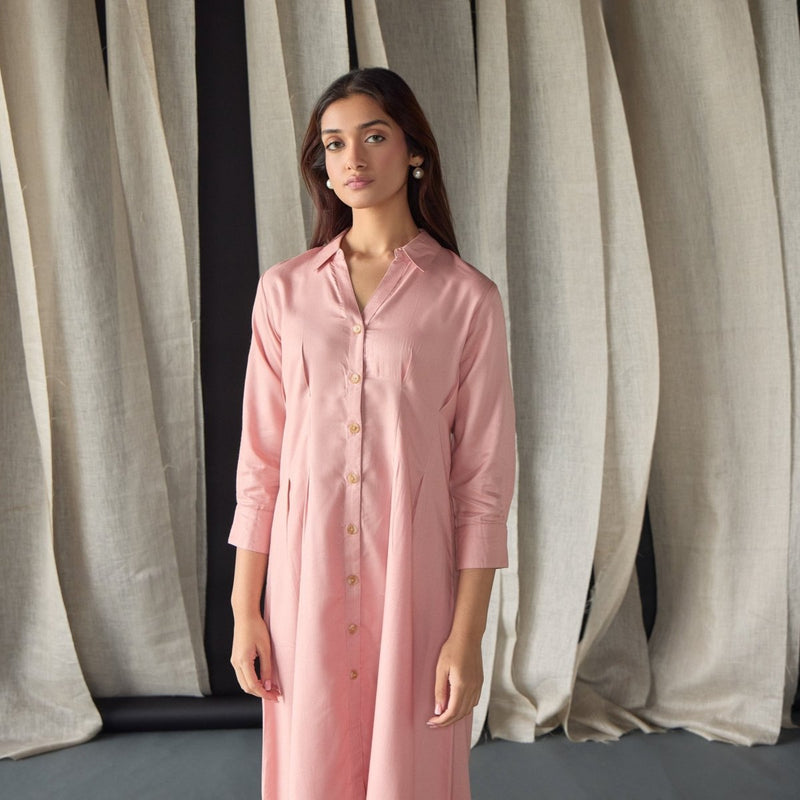 Salmon Pink Fitted Shirt Dress | Verified Sustainable by Brown Living™