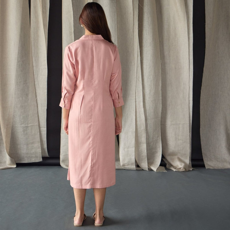 Salmon Pink Fitted Shirt Dress | Verified Sustainable by Brown Living™