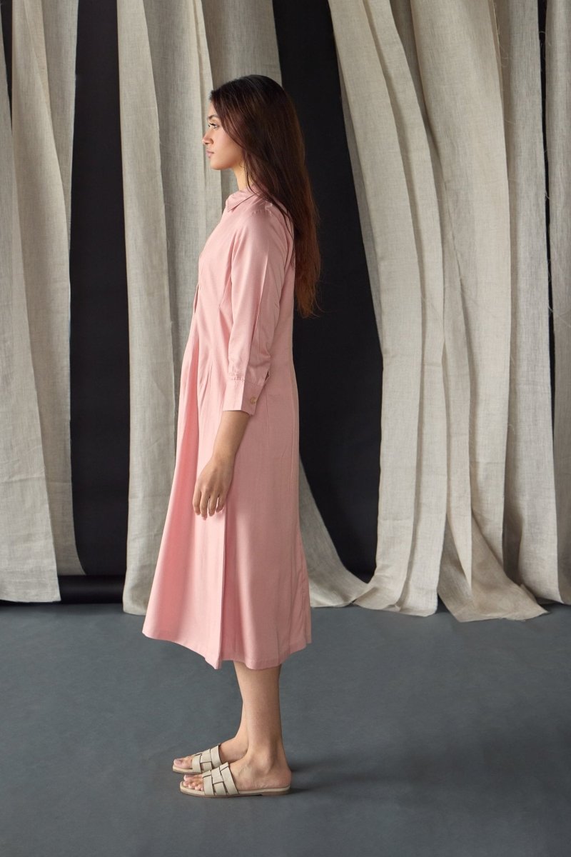 Salmon Pink Fitted Shirt Dress | Verified Sustainable by Brown Living™