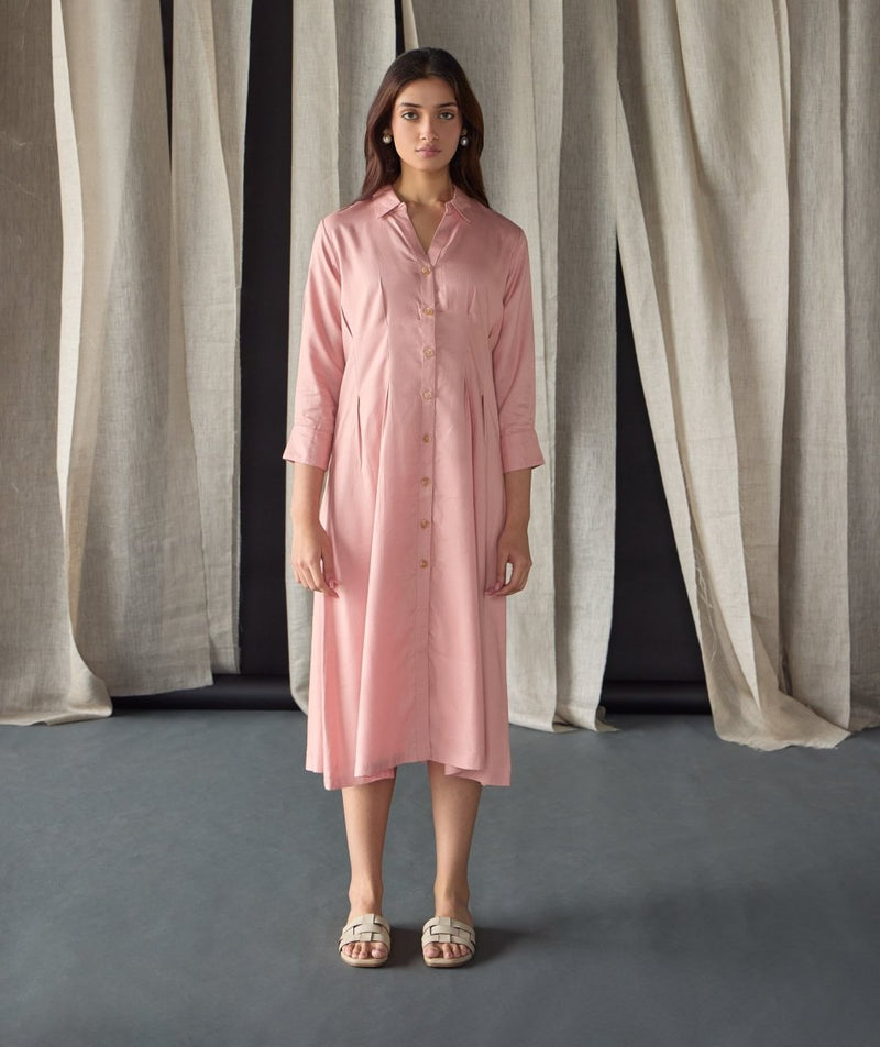 Salmon Pink Fitted Shirt Dress | Verified Sustainable by Brown Living™