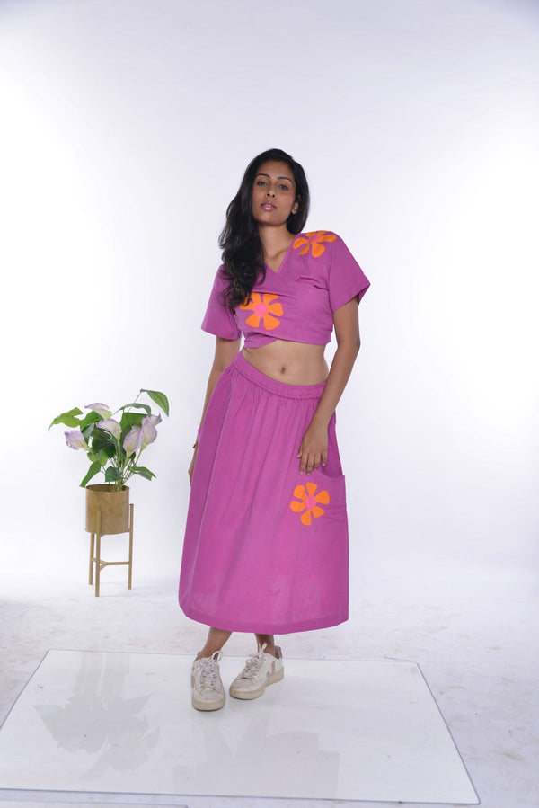 Samara Fuschia Handloom Cotton Skirt Co-Ord 2 Pc Set | Verified Sustainable Womens Co-Ord Sets on Brown Living™