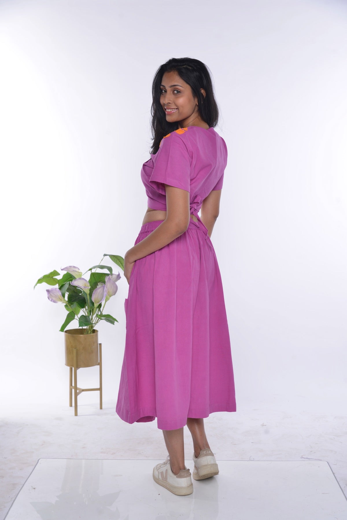 Samara Fuschia Handloom Cotton Skirt Co - Ord 2 Pc Set | Verified Sustainable by Brown Living™