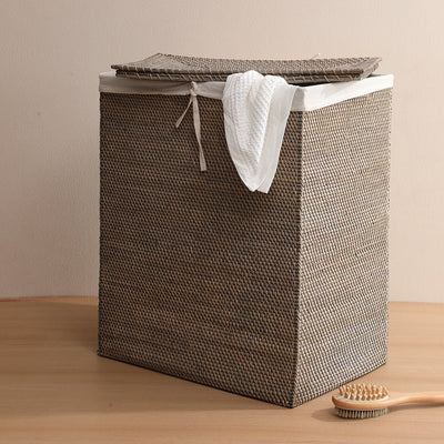Samara Grey Rattan Basket with Lining – Handmade Storage – Home Decor on Brown Living™. SKU: SamaraBasketwithlining. Img 2.