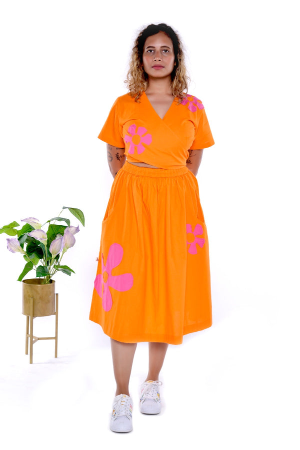 Samara Orange Handloom Cotton Skirt Co - Ord 2 Pc Set | Verified Sustainable by Brown Living™