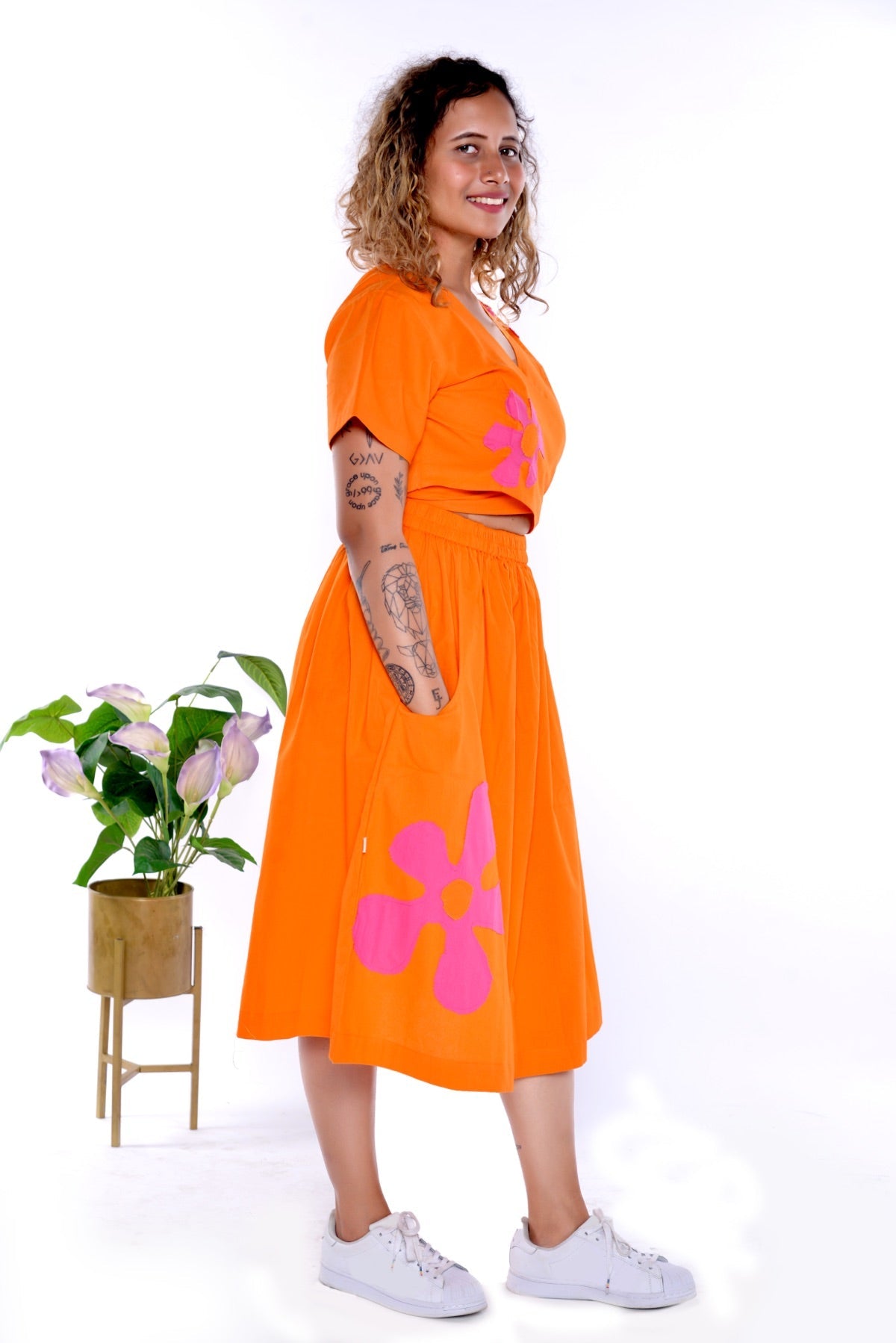 Samara Orange Handloom Cotton Skirt Co - Ord 2 Pc Set | Verified Sustainable by Brown Living™