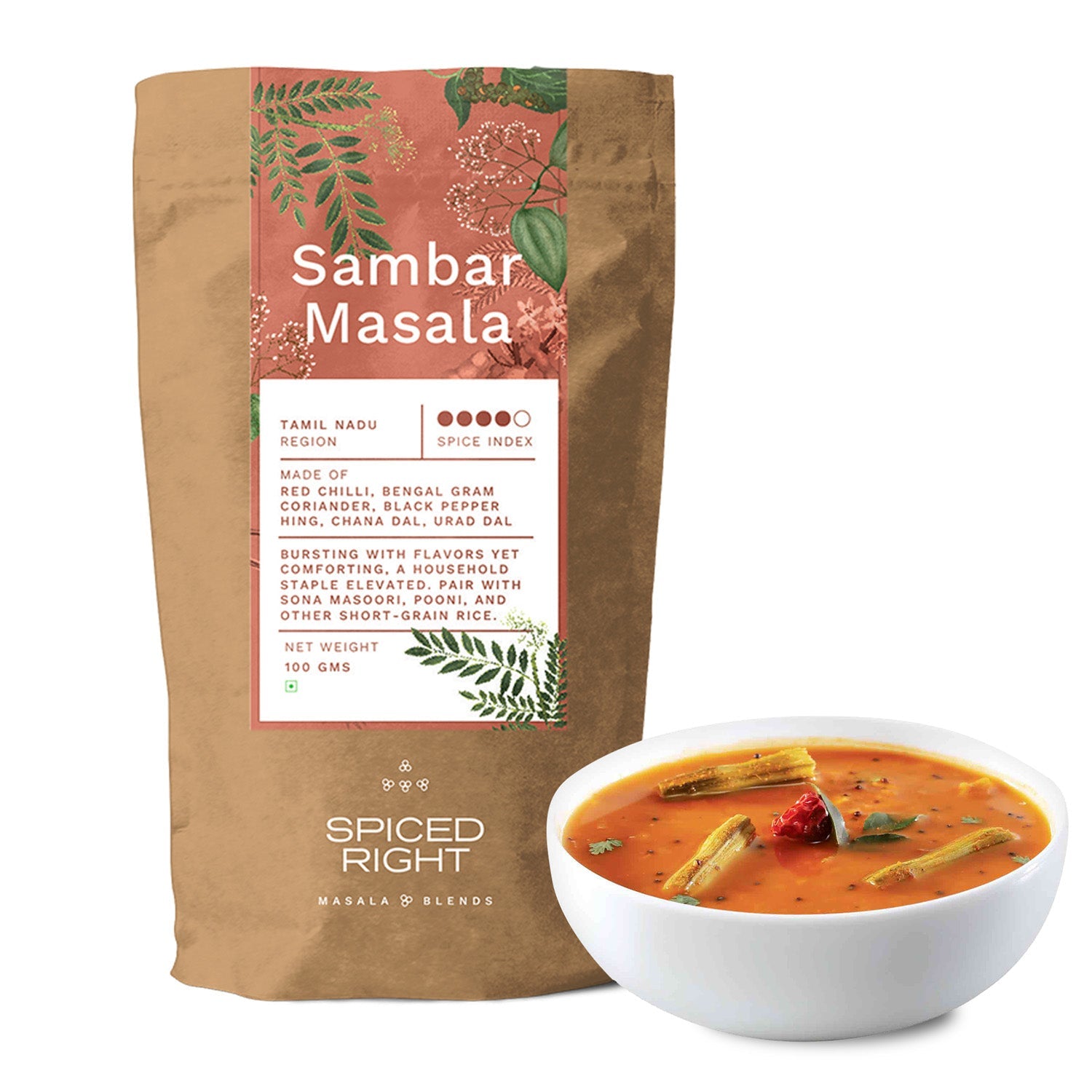 Sambar Masala - Authentic Tamil Nadu Blend, No Fillers – Seasonings & Spices on Brown Living™. SKU: SRSM. Img 1.