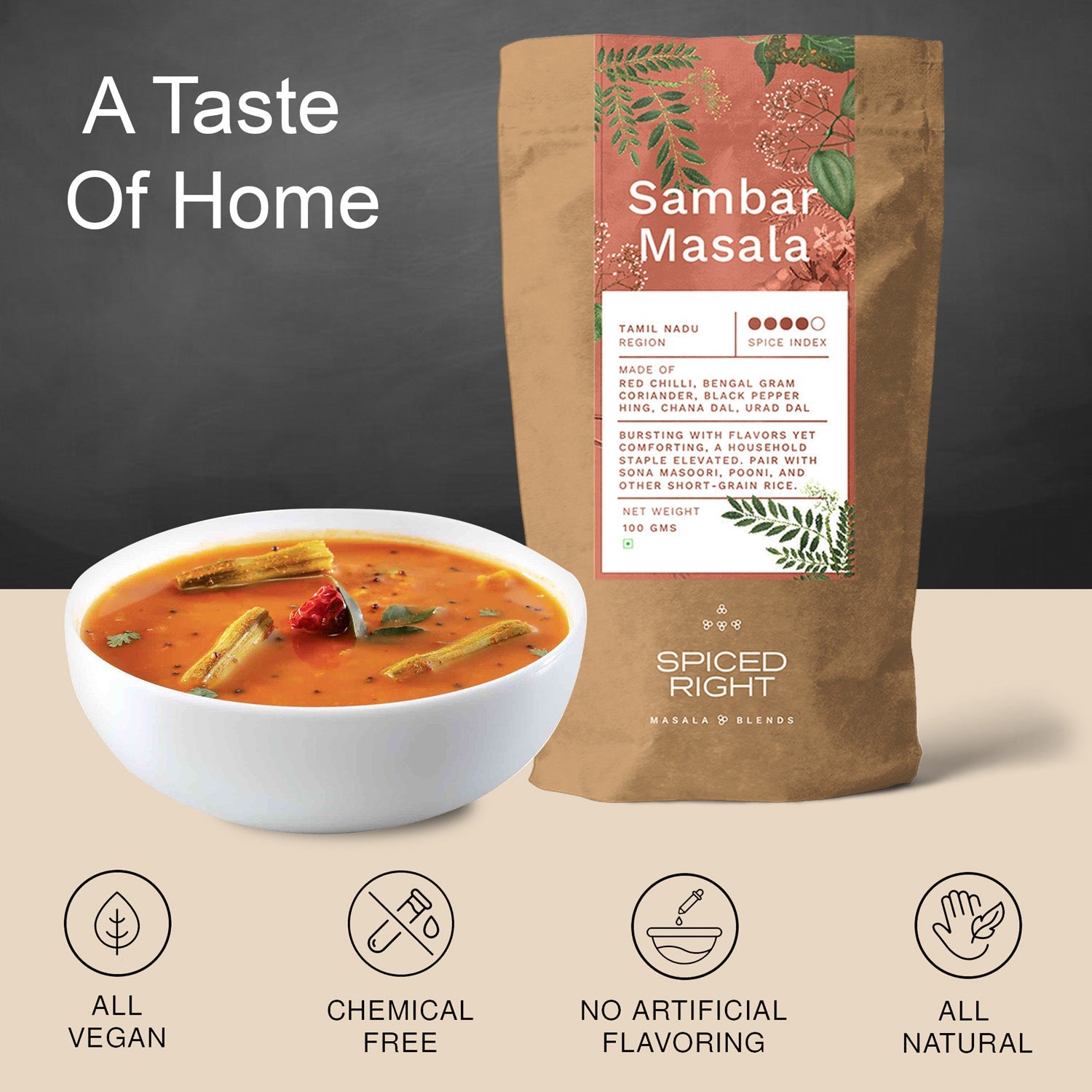 Sambar Masala - Authentic Tamil Nadu Blend, No Fillers – Seasonings & Spices on Brown Living™. SKU: SRSM. Img 4.