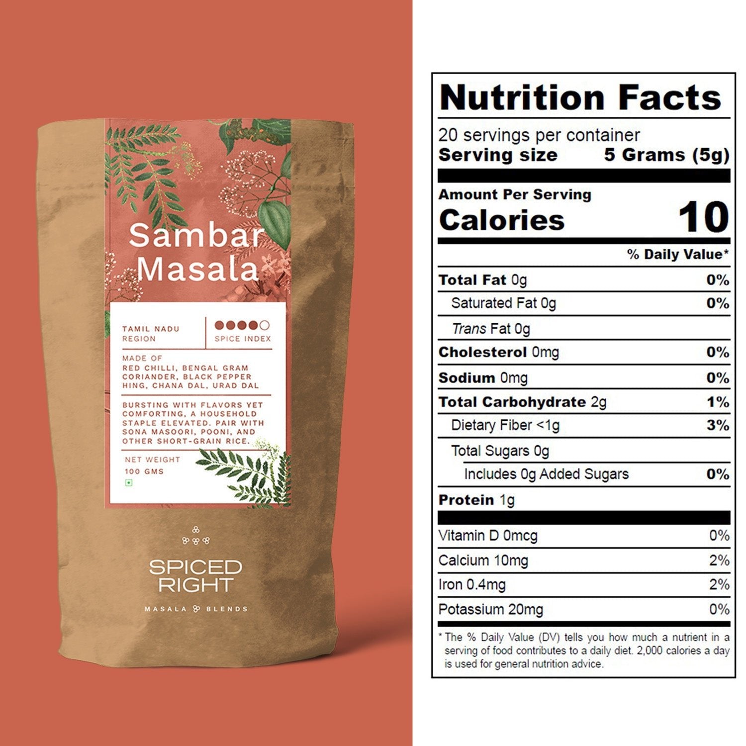 Sambar Masala - Authentic Tamil Nadu Blend, No Fillers – Seasonings & Spices on Brown Living™. SKU: SRSM. Img 5.