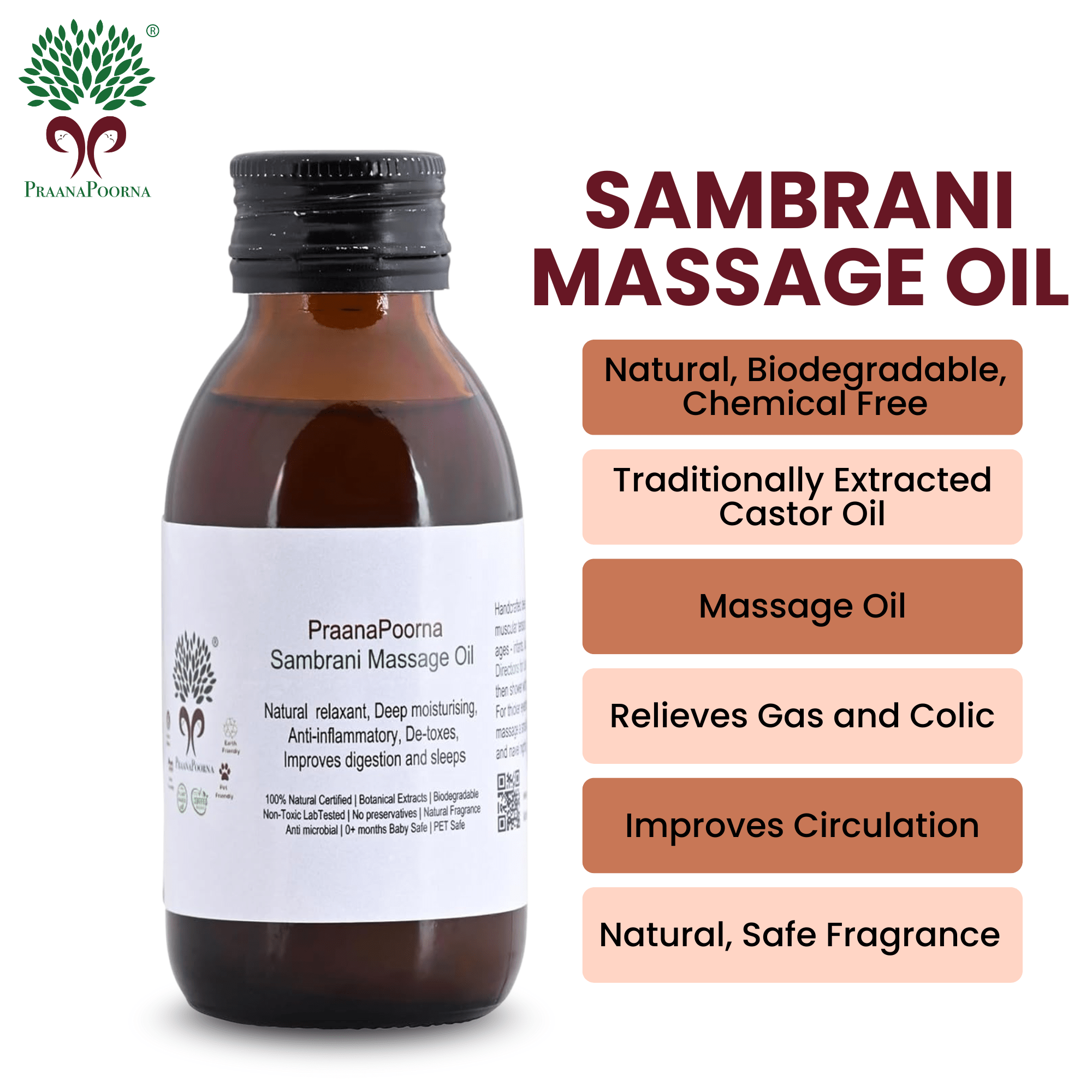 Sambrani Resin Infused Castor Massage Oil 100ml – Body Oil on Brown Living™. SKU: 133-08241-praanapoorna-SKUB7. Img 3.