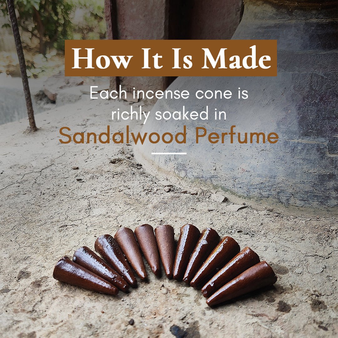 Sandali Dhoop - Pure Sandalwood Incense Cones – Candles & Fragrances by Boond Fragrances available on Brown Living™. . SKU: BFD04. Img 3.