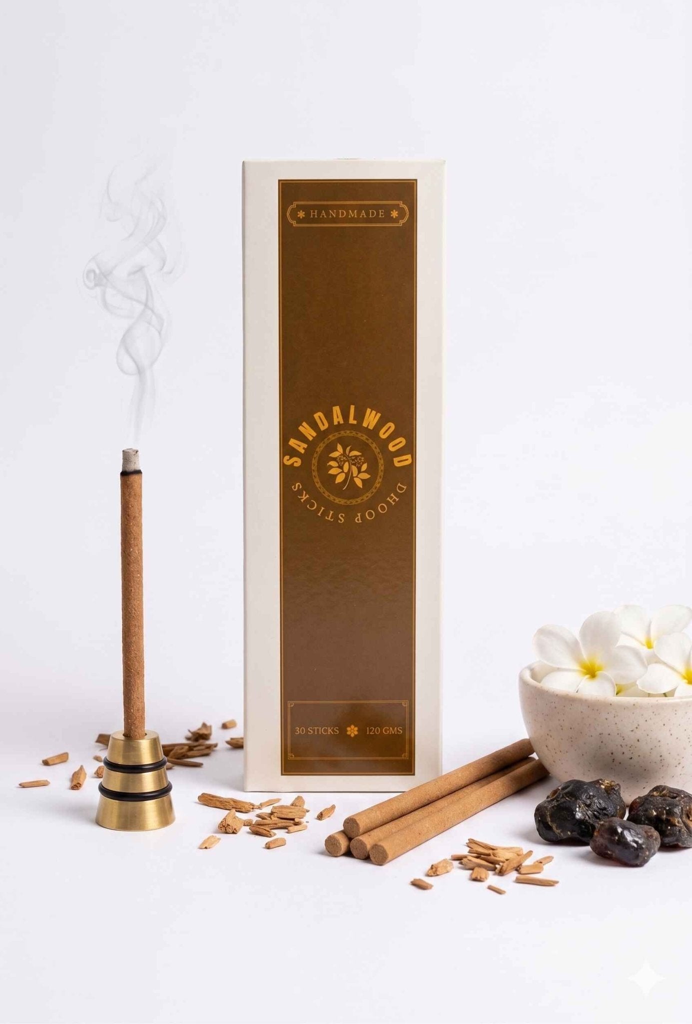 Sandalwood Dhoop Sticks | Warm & Sacred Incense – Pooja Needs on Brown Living™. SKU: EMDS03_1. Img 5.