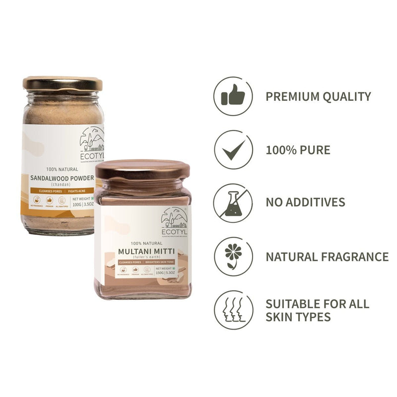 Sandalwood Powder 100g and Multani Mitti 150g- Face Pack Combo | Verified Sustainable Face Mask on Brown Living™