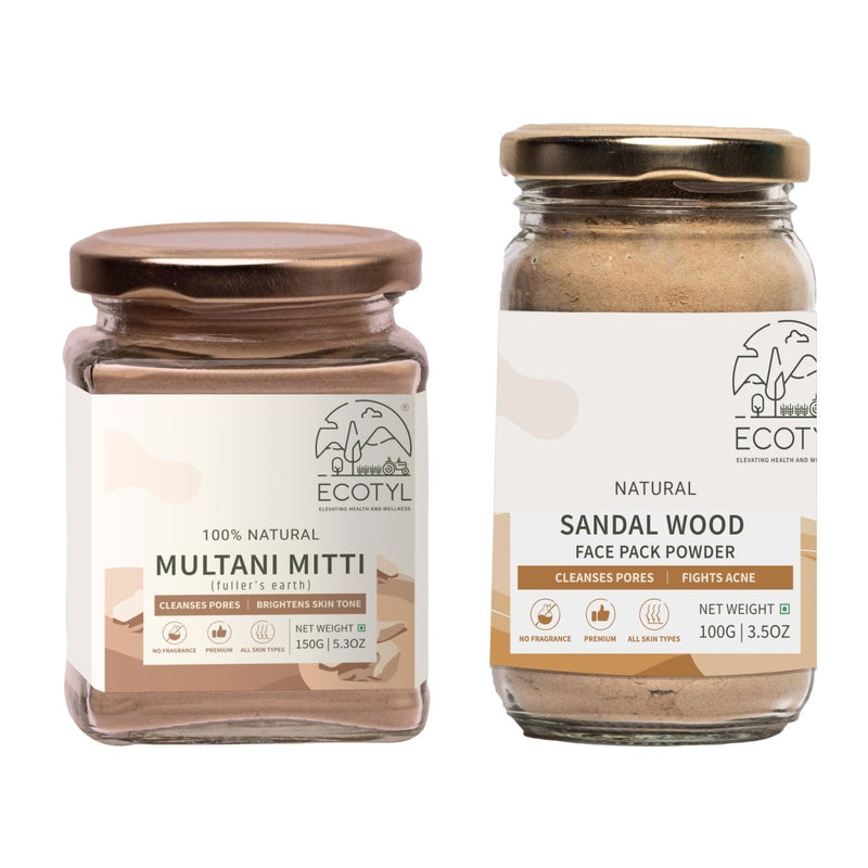 Sandalwood Powder 100g and Multani Mitti 150g - Face Pack Combo | Verified Sustainable Face Pack on Brown Living™