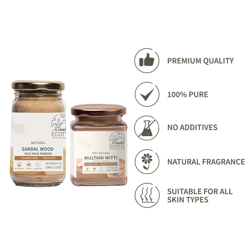 Sandalwood Powder 100g and Multani Mitti 150g - Face Pack Combo | Verified Sustainable Face Pack on Brown Living™