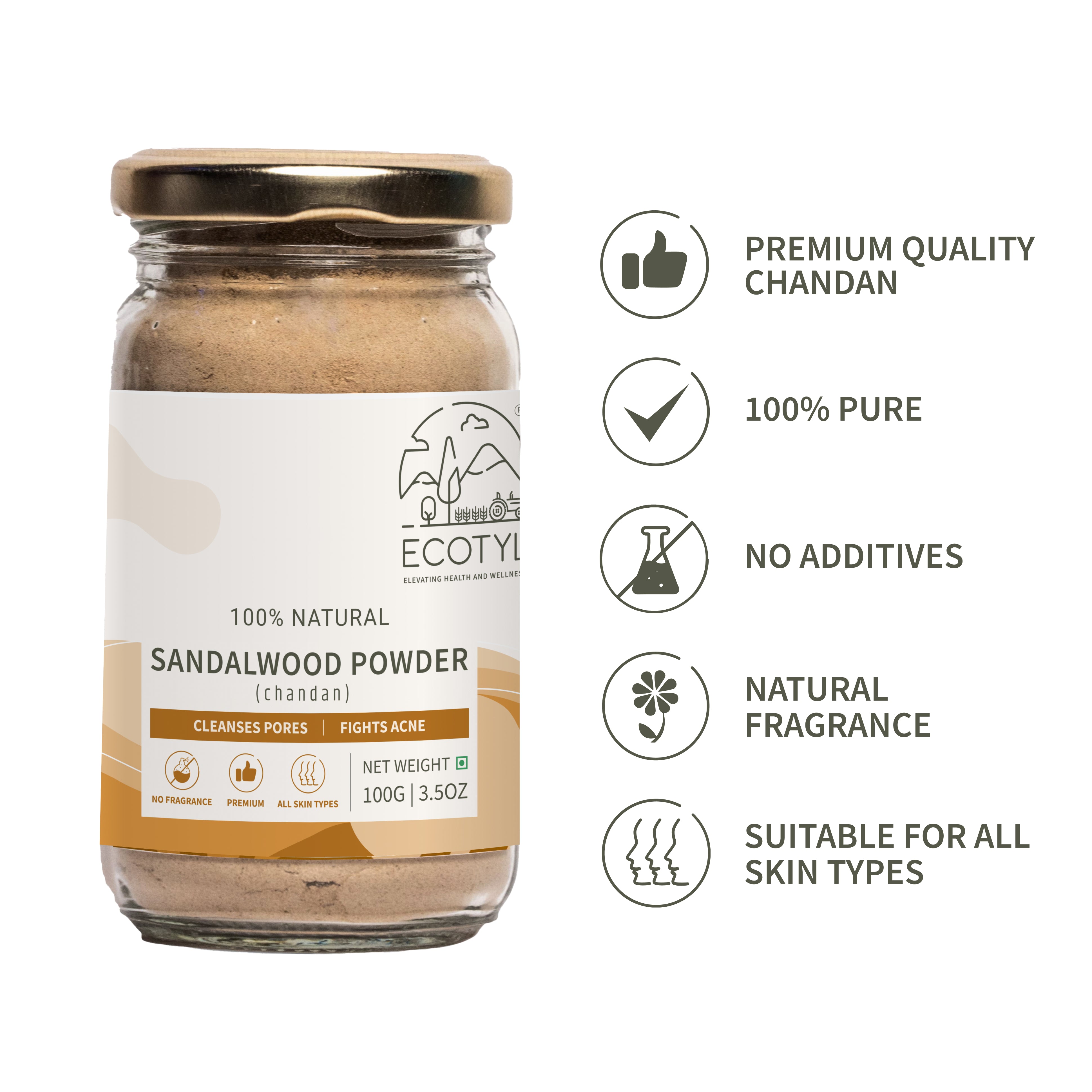 Pure Sandalwood Powder | Skin Brightening & Pore Cleansing - 100g | Verified Sustainable by Brown Living™