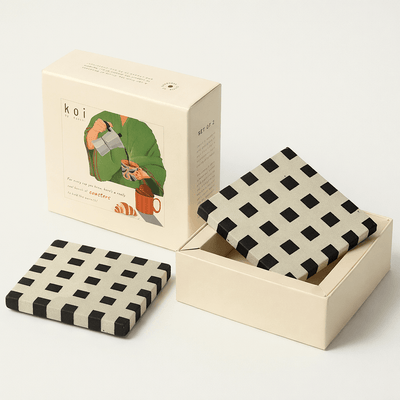 Sandstone Coaster Set Of 2 Checkered Natural Stone Drink Coasters – Coasters on Brown Living™. SKU: KOI-CO-BB-017. Img 4.