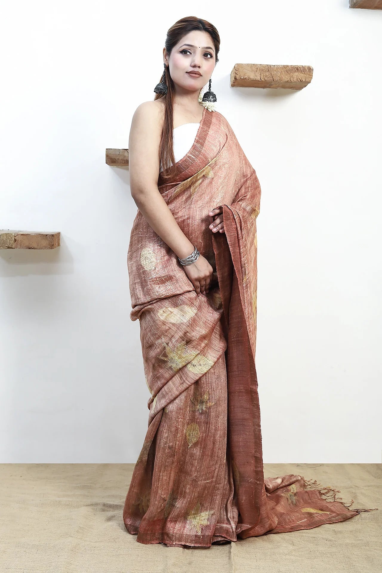Sandstone Drape Matka Silk Saree for Women – Womens Saree on Brown Living™. SKU: MTS3. Img 5.