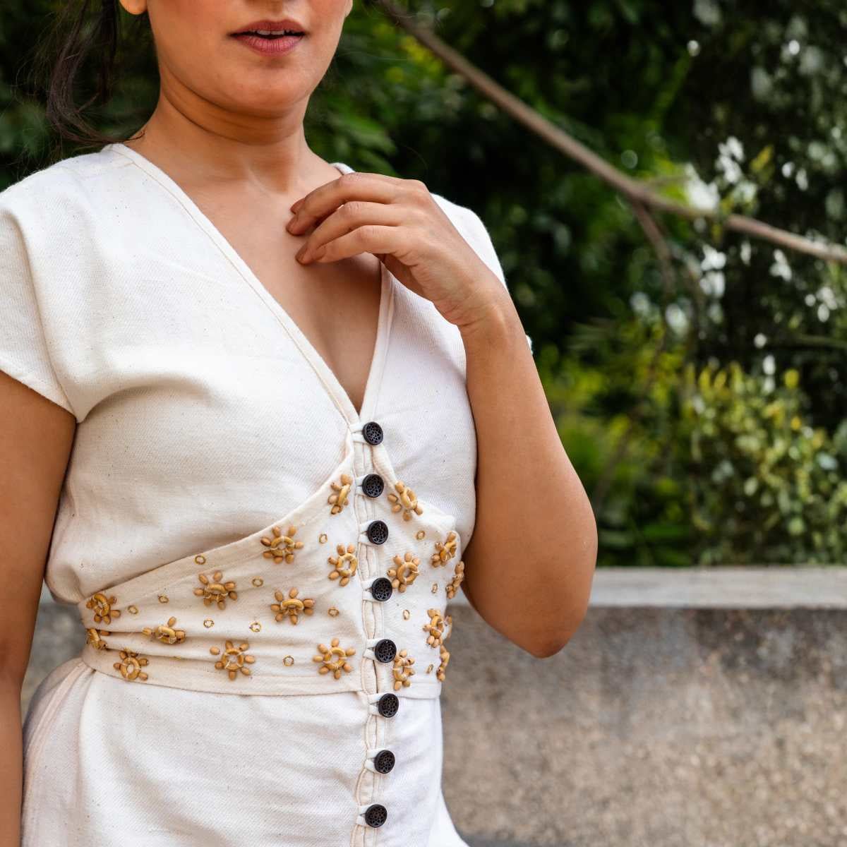 Sandstone Off - White Kala Cotton Corset Dress For Women – Womens Dress on Brown Living™. SKU: JDS5005XS. Img 2.