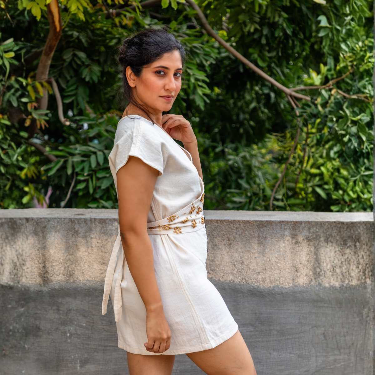 Sandstone Off - White Kala Cotton Corset Dress For Women – Womens Dress on Brown Living™. SKU: JDS5005XS. Img 3.