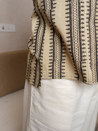 Sangatam - Ivory Black Block Print Kurta – Mens Kurta on Brown Living™. SKU: VBLKF6S001M5009. Img 6.