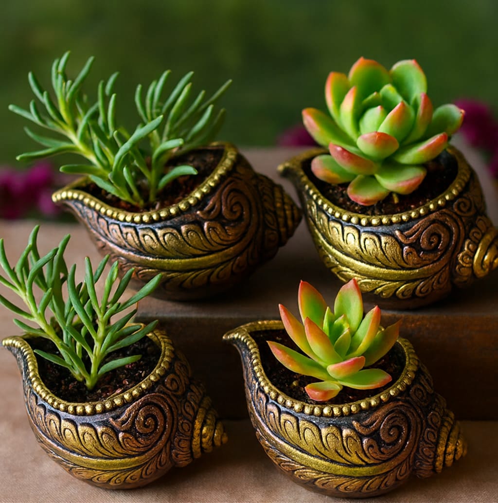 Sankh Planter 5 Inch | Decorative Terracotta Indoor & Outdoor Pot – Home & Garden on Brown Living™. SKU: PL15-6. Img 14.