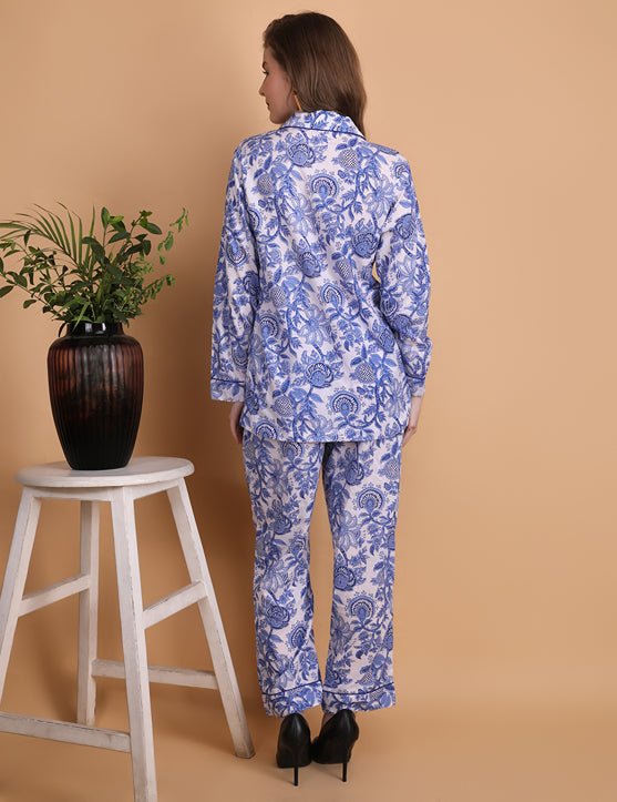 Sapphire - Hand Block Print Cotton Pyjama Set | Verified Sustainable by Brown Living™