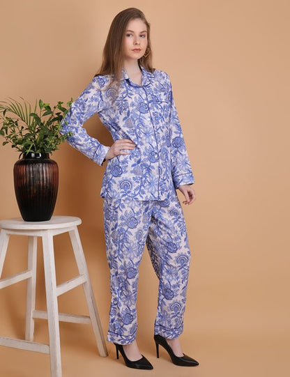 Sapphire - Hand Block Print Cotton Pyjama Set | Verified Sustainable by Brown Living™