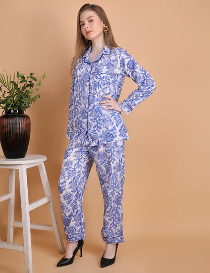 Sapphire - Hand Block Print Cotton Pyjama Set | Verified Sustainable by Brown Living™