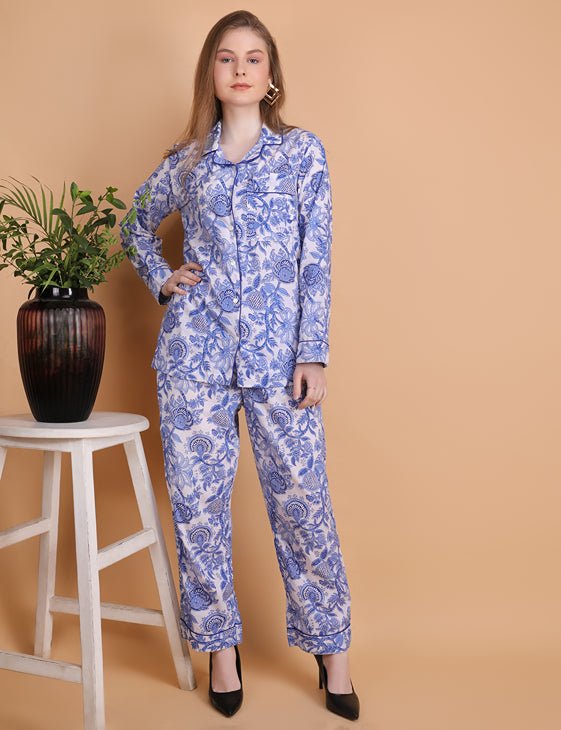 Sapphire - Hand Block Print Cotton Pyjama Set | Verified Sustainable by Brown Living™