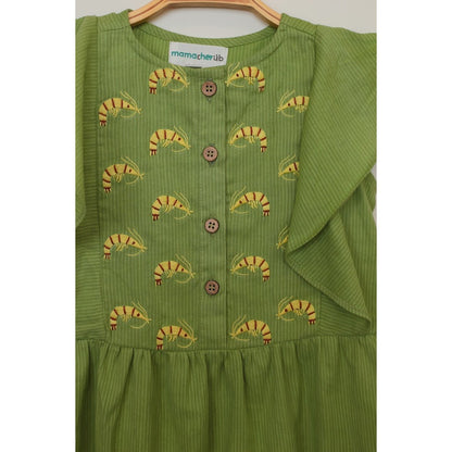 Saucy Shrimp Frill Dress | Green Cotton Dress for Baby Girls – Kids Daywear Sets on Brown Living™. SKU: MCBL11. Img 2.