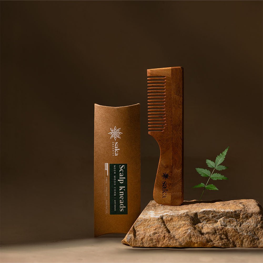 Scalp Kneads | Handmade Bamboo Neem Wood Comb with Handle (1 pc) | Verified Sustainable by Brown Living™