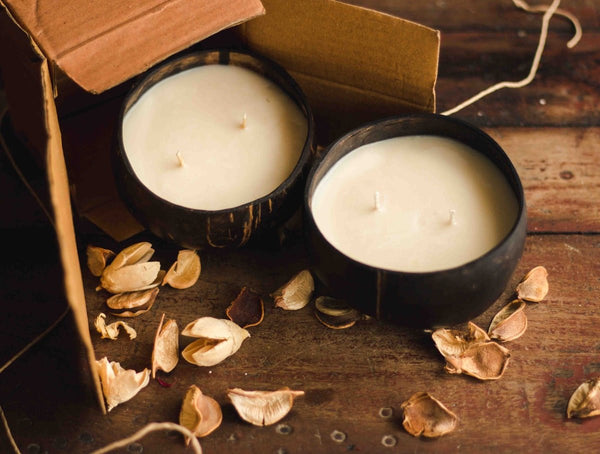 Scented Coconut Shell Soy Candles- Set of 2 | Verified Sustainable Candles & Fragrances on Brown Living™