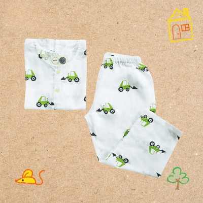 Scoopy Excavator - Unisex Kids Cotton Nightwear – Kids Pyjamas on Brown Living™. SKU: MITHNW-024-1. Img 1.