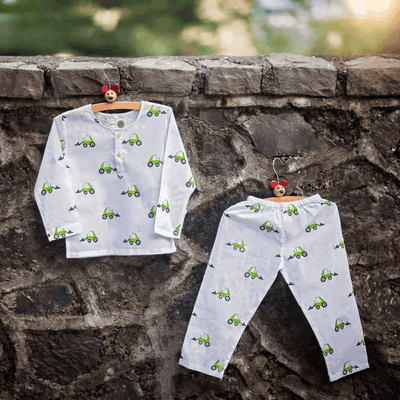 Scoopy Excavator - Unisex Kids Cotton Nightwear – Kids Pyjamas on Brown Living™. SKU: MITHNW-024-1. Img 3.