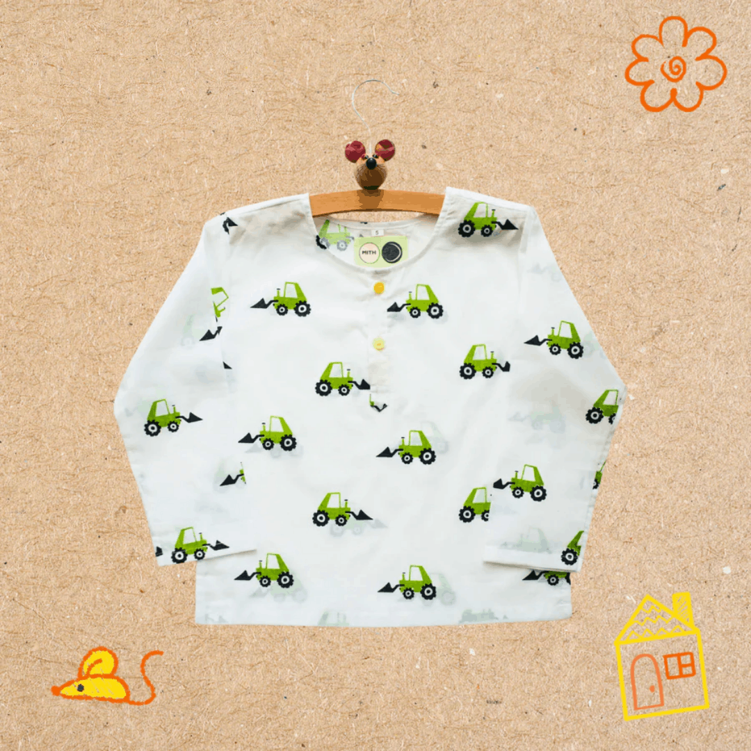 Scoopy Excavator - Unisex Kids Cotton Nightwear – Kids Pyjamas on Brown Living™. SKU: MITHNW-024-1. Img 7.