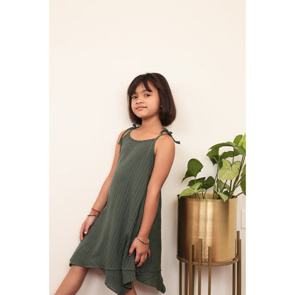 Sea Weed Green Dress | Olive Green Cotton Dress for Girls – Kids Daywear Sets on Brown Living™. SKU: MCBL58. Img 1.