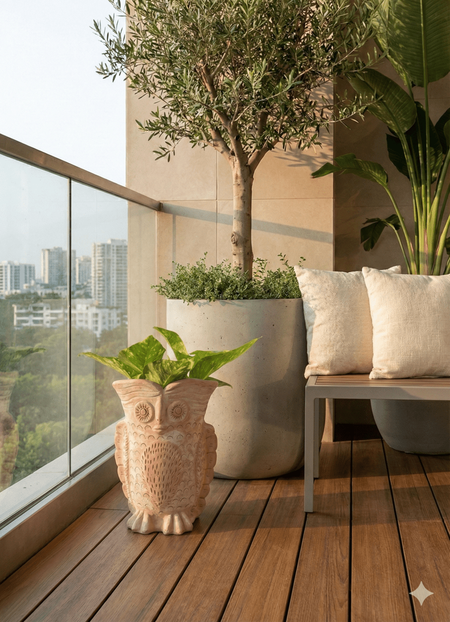 Seacrest Owl Handcrafted Bird Themed Clay Planter – Pots & Planters on Brown Living™. SKU: A0_plt_0041. Img 2.