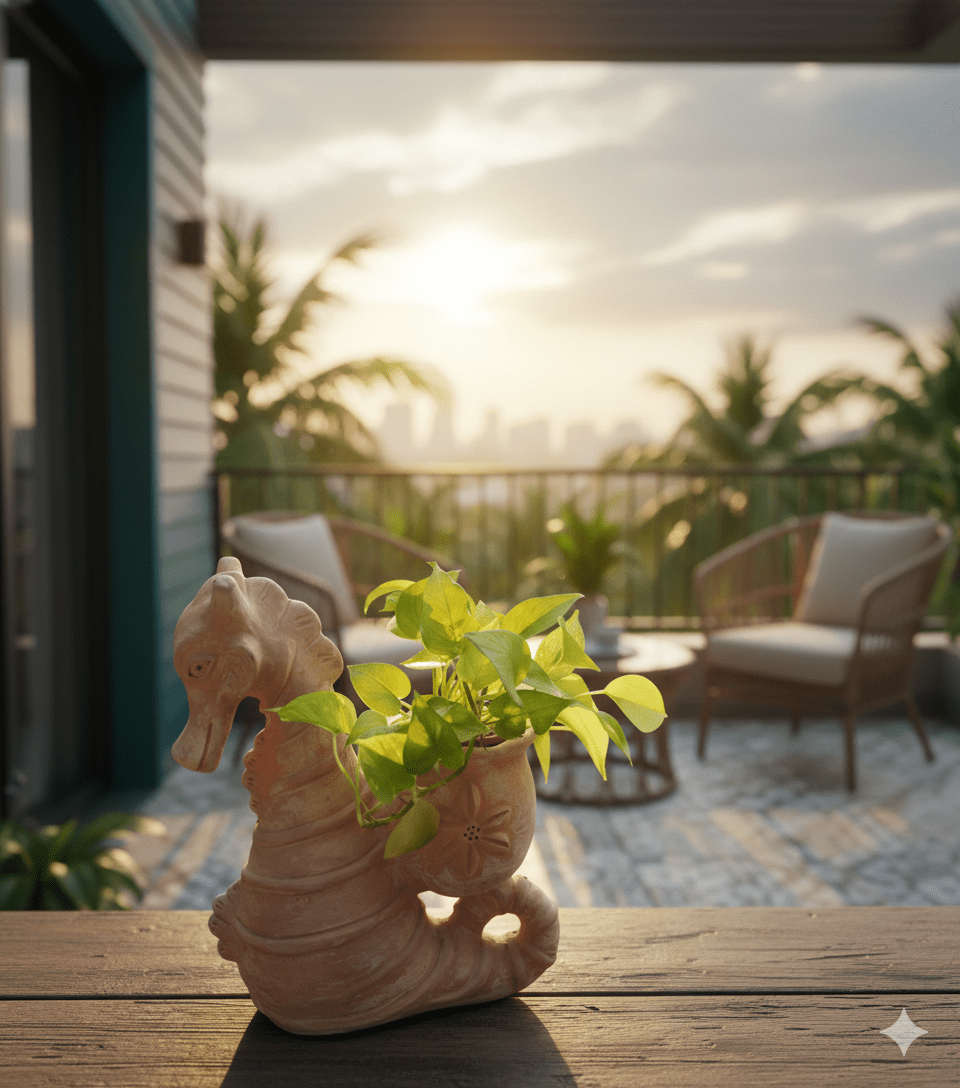 Seashell Seahorse Earthen Planter – Pots & Planters on Brown Living™. SKU: 1000000027. Img 5.