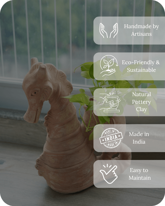 Seashell Seahorse Earthen Planter – Pots & Planters by Swadeh available on Brown Living™. . SKU: A0_plt_0027. Img 4.