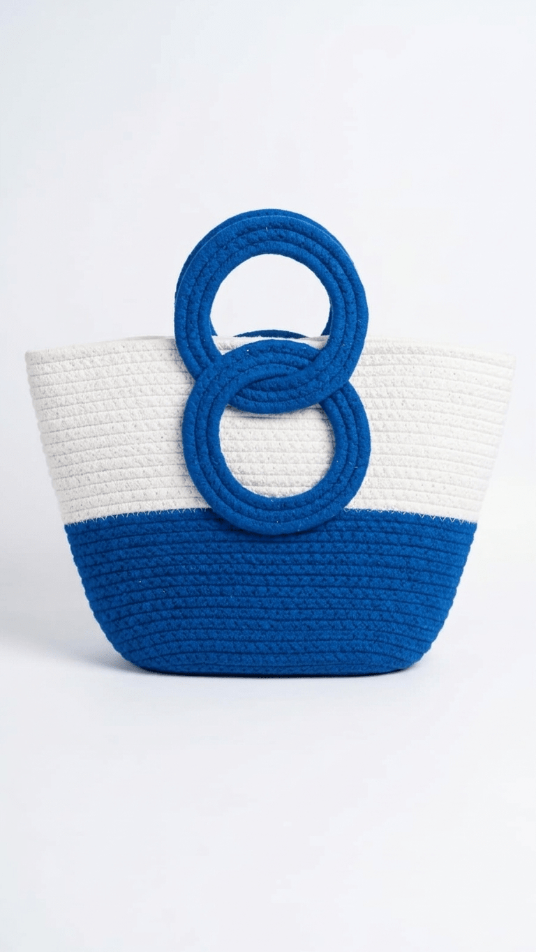 Seaside Loop Tote Bag Blue & White Cotton Carry Bag – Womens Handbag on Brown Living™. SKU: OEP945. Img 3.