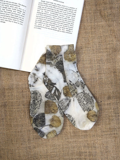 Seasonal Leaf Ecoprinted Pure Cotton Socks | Naturally Printed – Womens Socks on Brown Living™. SKU: PC-SOCKS-04. Img 1.